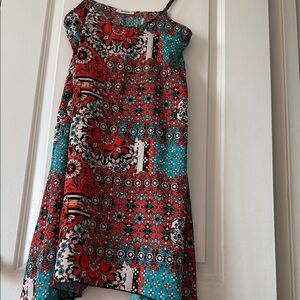 Persaya Red, Teal & Black Printed Cami Dress